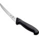 A Mercer Culinary curved boning knife with a black handle.