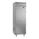 A silver stainless steel Beverage-Air holding cabinet with a white door and a white hinge.