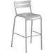 A silver powder coated aluminum barstool with a backrest.