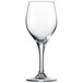 A close-up of a clear Schott Zwiesel Mondial Chardonnay wine glass.