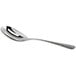 An Acopa stainless steel slotted serving spoon with a textured silver handle.