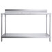 A silver Regency stainless steel poly top work table with undershelf.