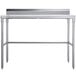 A silver stainless steel Regency poly top table with a white rectangular top and open base.