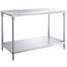 A Regency stainless steel poly top work table with a shelf.