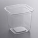 A clear Fabri-Kal plastic container with a square lid.