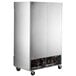 A stainless steel Beverage-Air refrigerator / freezer with two solid doors.