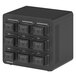 A white Luxor desktop charging station with six black compartments.