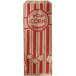 A paper Carnival King popcorn bag with red and white stripes.