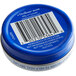 A blue round Vaseline container with a barcode on it.