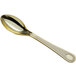 A close up of a Visions gold plastic spoon with a silver handle.