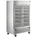 A Beverage-Air Horizon Series stainless steel refrigerator and freezer with glass doors.