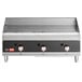 A Cooking Performance Group Ultra Series countertop gas griddle with three burners.