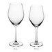 A pair of Acopa Elevation wine glasses with measurements on them.