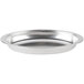 A silver stainless steel oval food pan with a rim and handles.