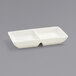 A Front of the House European White rectangular porcelain sauce dish with two compartments.