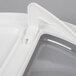 A white plastic Rubbermaid ProSave rotating lid with a clear plastic lid and a handle.
