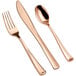 A Visions rose gold plastic spoon and fork.