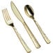 Visions Hammersmith gold plastic cutlery set with a spoon and a knife.