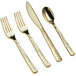 A Visions Hammersmith gold plastic cutlery set with a spoon and fork.
