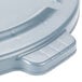 A close up of a Rubbermaid Brute 20 gallon gray trash can lid.