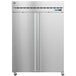 A Hoshizaki stainless steel reach-in freezer with two solid doors.