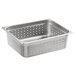 A Carlisle stainless steel 1/2 size perforated steam table pan with holes.
