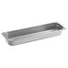 A Carlisle stainless steel long hotel pan with a handle.