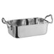 A Vollrath stainless steel rectangular mini roasting pan with handles.