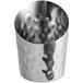 A close-up of a silver Vollrath stainless steel cup with a textured surface.