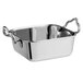 A Vollrath stainless steel square mini roasting pan with handles.