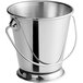 A silver stainless steel Vollrath mini serving bucket with a handle and pedestal.