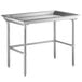 A silver rectangular Regency stainless steel table with metal legs.