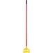A red and yellow Rubbermaid mop handle with a side gate style.