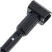 A black vinyl-coated metal mop handle with a black plastic head.
