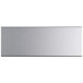 A silver rectangular stainless steel shelf with a silver surface.