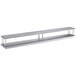 A long silver wall mount shelf with two shelves.