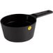 A black measuring cup set with yellow markings.