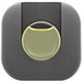 A close up of a simplehuman semi-round stainless steel step-on trash can lid with a black and yellow button.