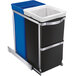 A black and blue rectangular dual compartment simplehuman trash can.