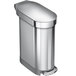 A simplehuman brushed stainless steel rectangular trash can with a lid.