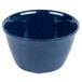 A blue speckled Carlisle Dallas Ware bouillon cup on a white background.