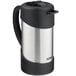 A stainless steel and black Thermos coffee press.