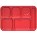 A red rectangular tray with six compartments.