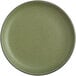 An Acopa Moss Green Matte stoneware plate with a black rim.
