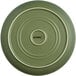 A moss green Acopa stoneware plate with a white circular design.