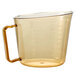 A clear plastic Cambro 2 quart measuring cup with a yellow handle and splatterproof cover.