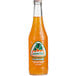 A close up of a glass bottle of Jarritos Mandarin soda with a label.