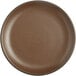 An Acopa Embers hickory brown stoneware plate with a black rim.