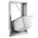 A white Lavex stainless steel automatic hand dryer on a metal pole.