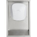 A white rectangular Lavex stainless steel hand dryer with a white cover and silver frame.